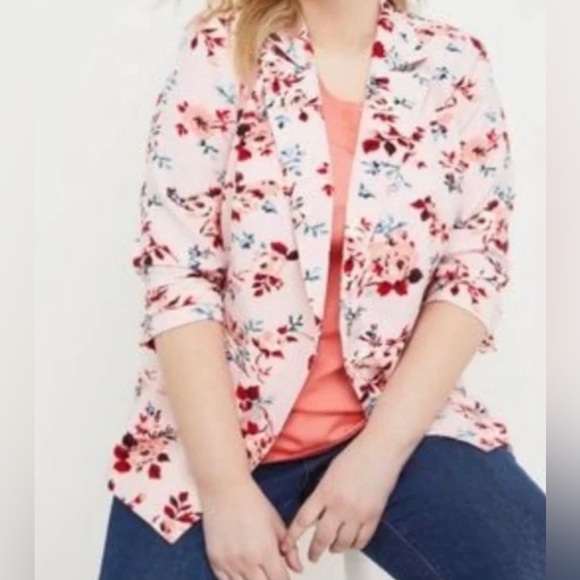 New LANE BRYANT Pink Floral Blazer Colorful Workwear White Green Red Blue Crepe - Picture 12 of 12
